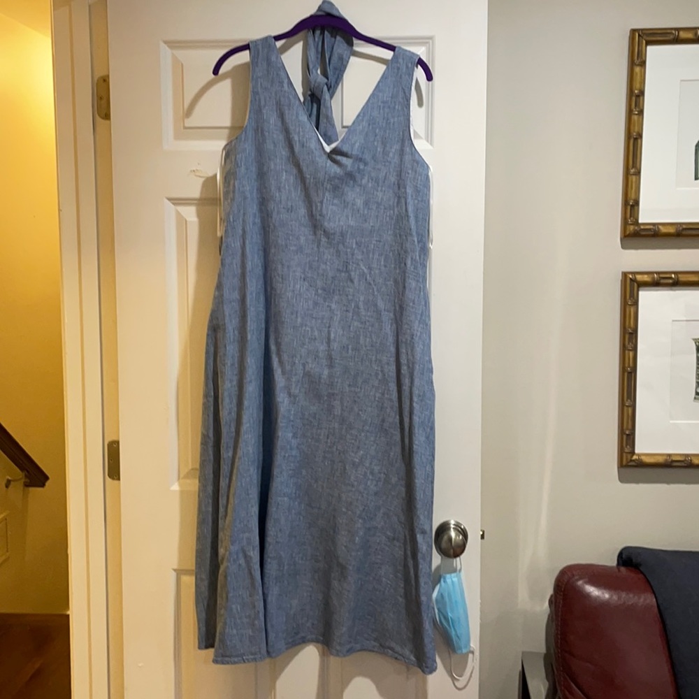 Mango chambray sack dress with tie waist